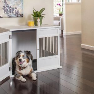 New Age Pet ECOFLEX Horizon Dog Crate & End Table,  Modern Slatted Indoor Dog Kennel