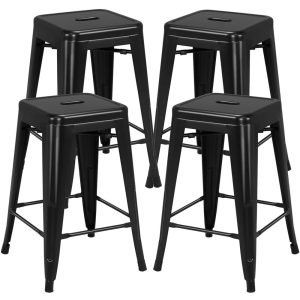 Alden Design Metal 24" Stackable Backless Counter Height Stools,Set of 4,Black
