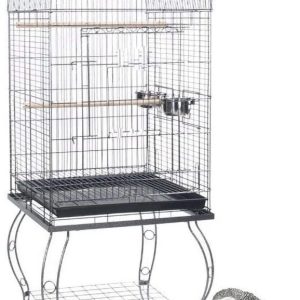 64" Large Rolling Dome Bird Parrot Cage Open Top Perch Quaker With Detachable Stand