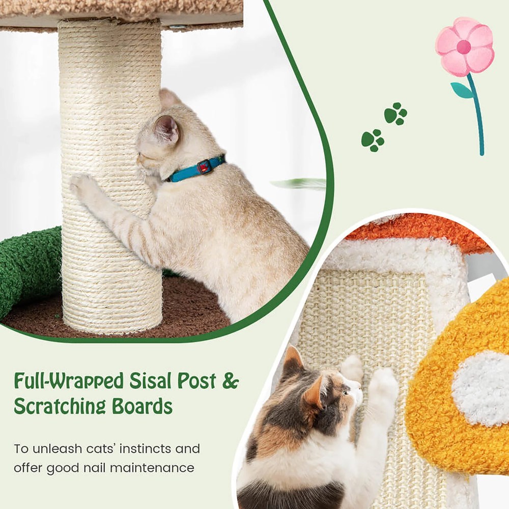Gymax 41" Mushroom Cat Tree Tower Patended Indoor Kitten Activity Center w/ Natural Sisal Posts - Image 9