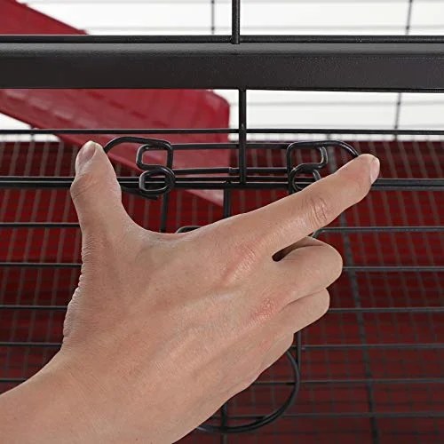 Pawhut Metal Wire Small Animal Pet Cage with Wheels, Red & Black, 42" - Image 8