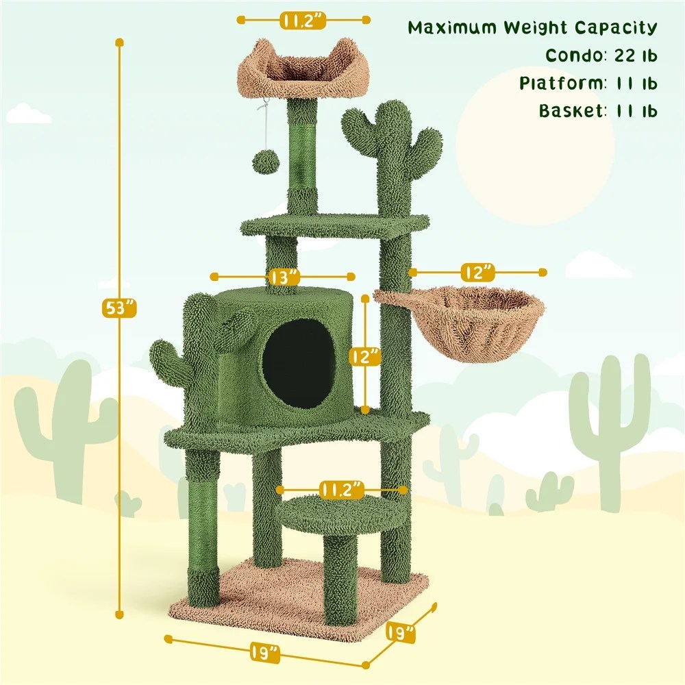 Alden Design 53"H Cat Tree Furniture Natural Sisal Cat Tower for Small- to Medium-sized Cats - Image 9