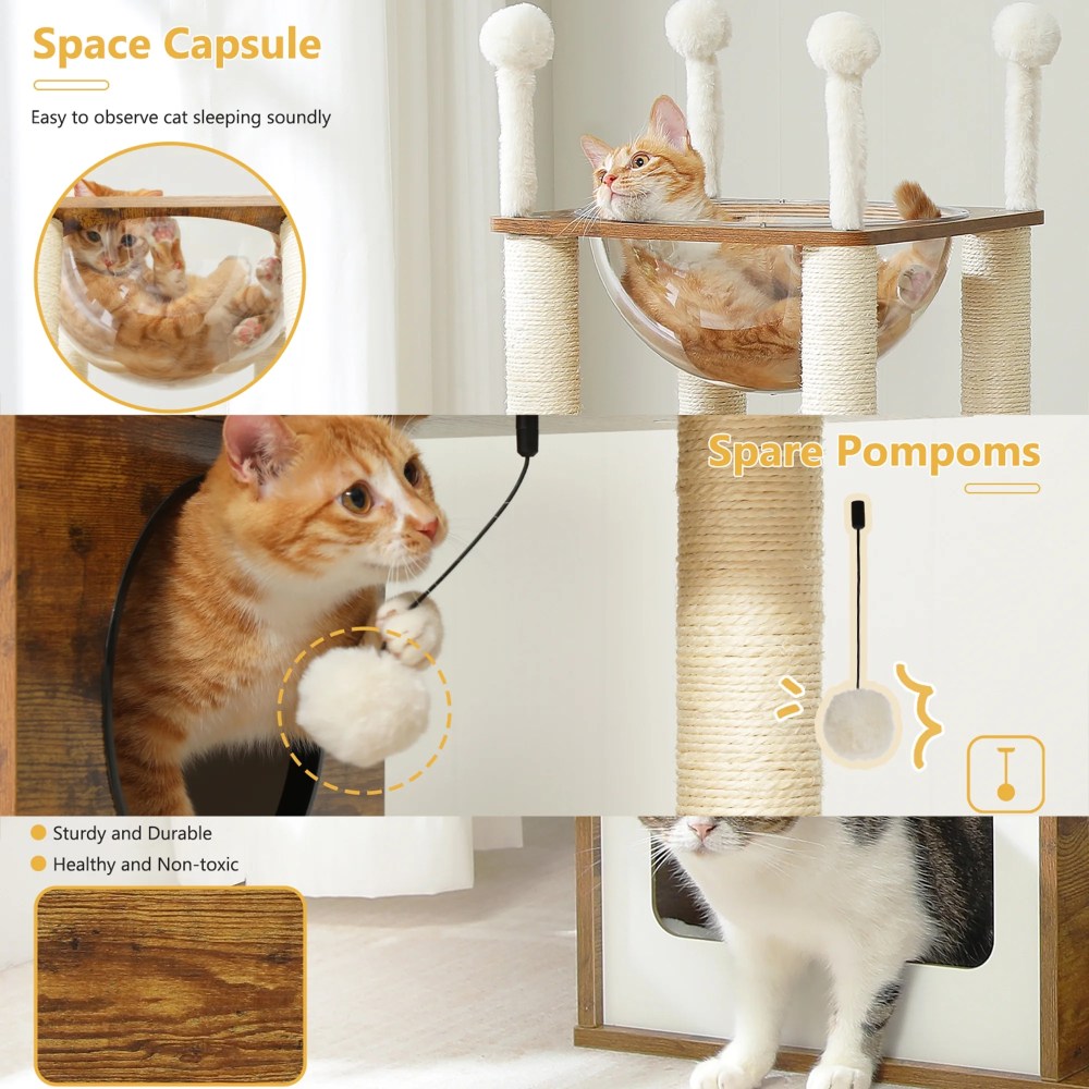 Pefilos 42" Cat Tree House for Multiple Cats, Cat Tower with Double Spacious Condos Perch, Hammock, Kittens Activity Centre, Beige - Image 8