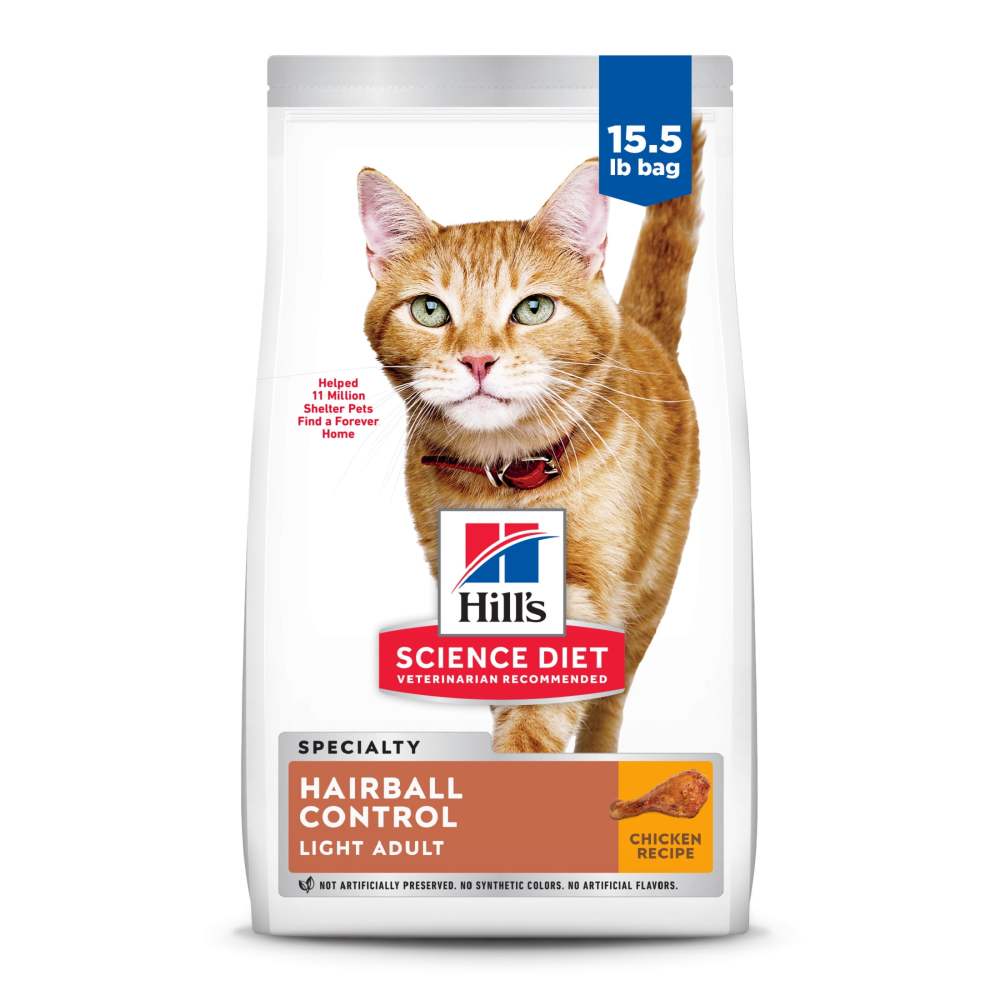 Hill's Science Diet Hairball Control Light Chicken Dry Cat Food, 15.5lb Bag