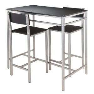 Winsome Wood Hanley 3-Pc Kitchen Set,Tall Table,Two stools,Black & Steel Finish