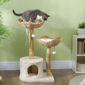 PawHut Modern Cat Tree with Wooden Scratching Posts,  Condo,  Beds & Cushions