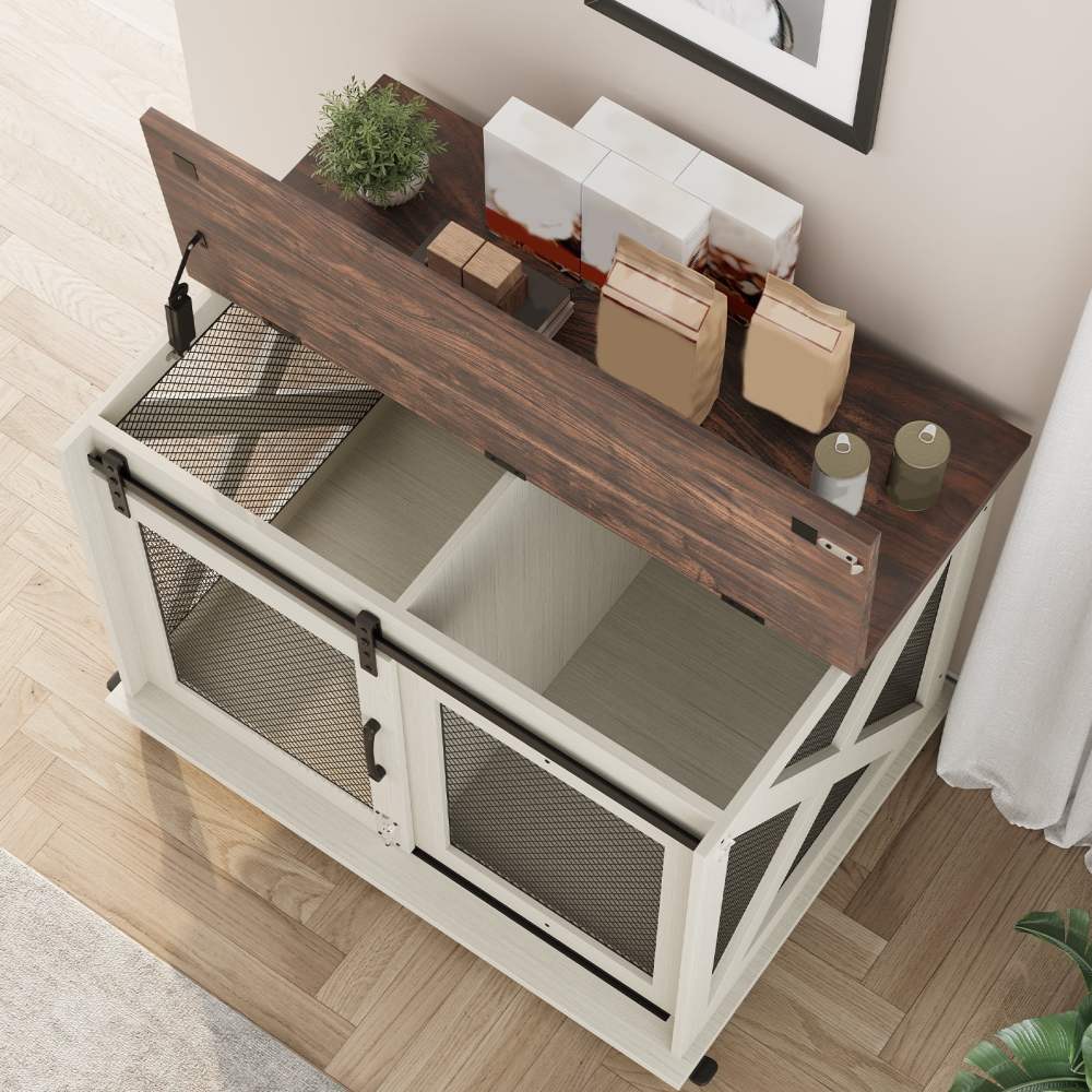 37" Stress-Free Dog Crate with Dual Access Sliding Barn Door & Flip Top Design Creates a Cozy Den for Your Pet - Image 45