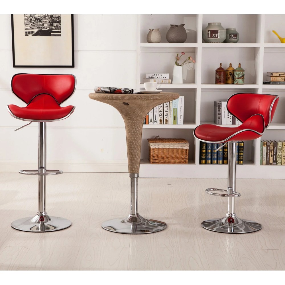 Roundhill Masaccio Cushioned Leatherette Upholstery Airlift Adjustable Swivel Barstool with Chrome Base, Set of 2, Multiple Colors Available - Image 10