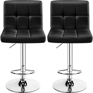 Alden Design Adjustable Bar Stool Faux Leather Counter-Height Mid-Back Bar Chair,Set of 2,Black