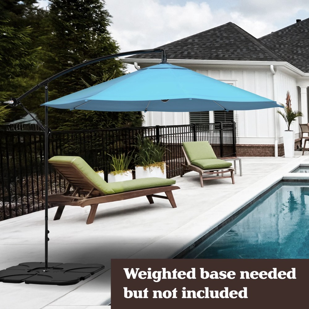 Pure Garden 10-Foot Offset Patio Umbrella with Crank and Base (Blue) - Image 4