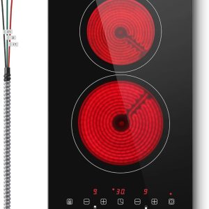 2 4 5 Burner Electric Cooktop 220V240V,12 24 30 Inch Built-in 3000W Ceramic Stove Top with Child Safety Lock,Timer & Residual Heat Indicator,Hard Wire(No Plug) for Modern Kitchens