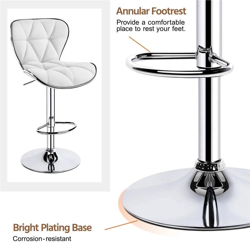 Alden Design Adjustable Mid-back Faux Leather Counter-Height Bar Stool for Kitchen Counter, Set of 2, White - Image 9