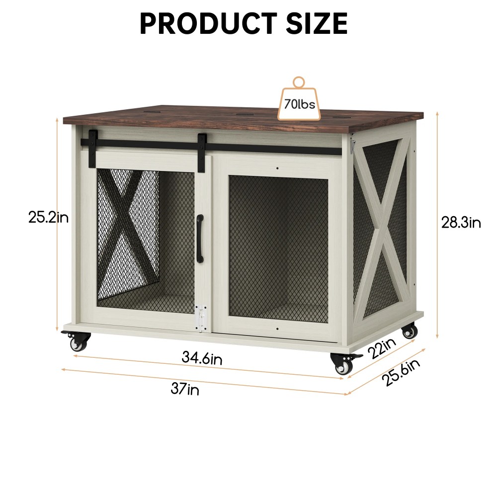 37" Stress-Free Dog Crate with Dual Access Sliding Barn Door & Flip Top Design Creates a Cozy Den for Your Pet - Image 10