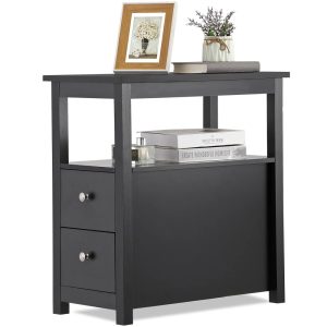 ZENY End Table Side Table with 2 Drawers and Shelf Sofa Table for Living Room Bedroom,Black