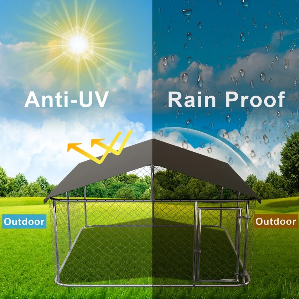 Petony Outdoor Dog Kennel Dog Cage Dog Playpen Dog Fence Heavy Duty Pet Kennel with Large Galvanized Chain Link with UV & Water Resistant Black Proof Cover(6.56 'x 6.56') - Image 8