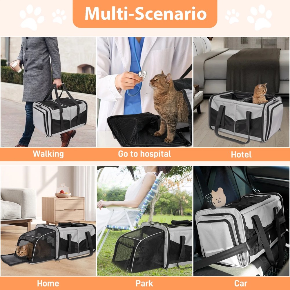 LitaiL Cat Carrier for 2 Cats, 2-in-1 Double Pet Carrier with 2 Litter Boxes, Portable Soft Sided Dog Carrier for Traveling, Gray - Image 2