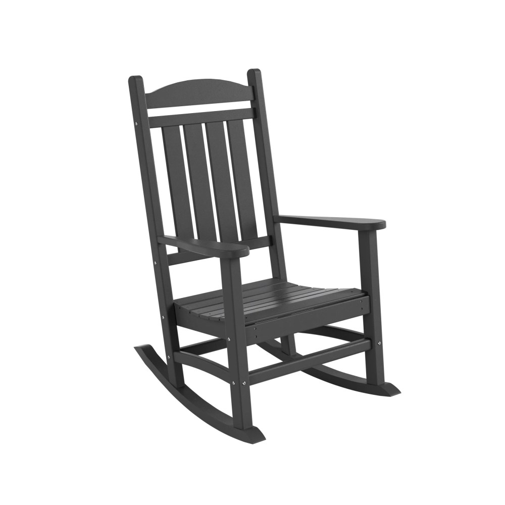 Garden 3-Piece Set Classic Plastic Adirondack Porch Rocking Chair with Round Side Table Included, Gray - Image 7