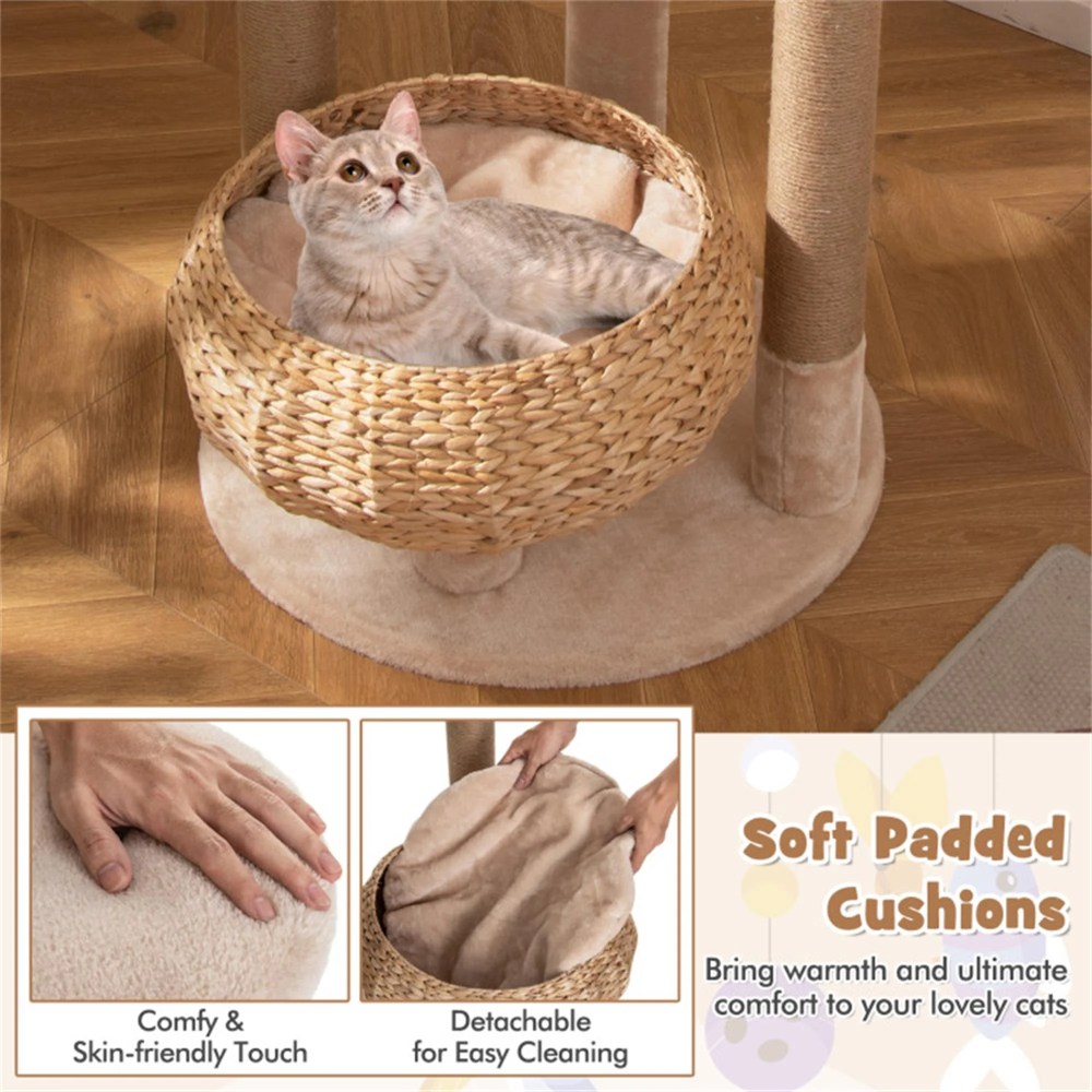 Demi Bonn 63" Cat Tree Tower for Indoor Cats, Cat Condo for Large Cats, Modern Cat Tree House Manual Hand Woven with Sisal, Cat Scratching Post, Beige - Image 7