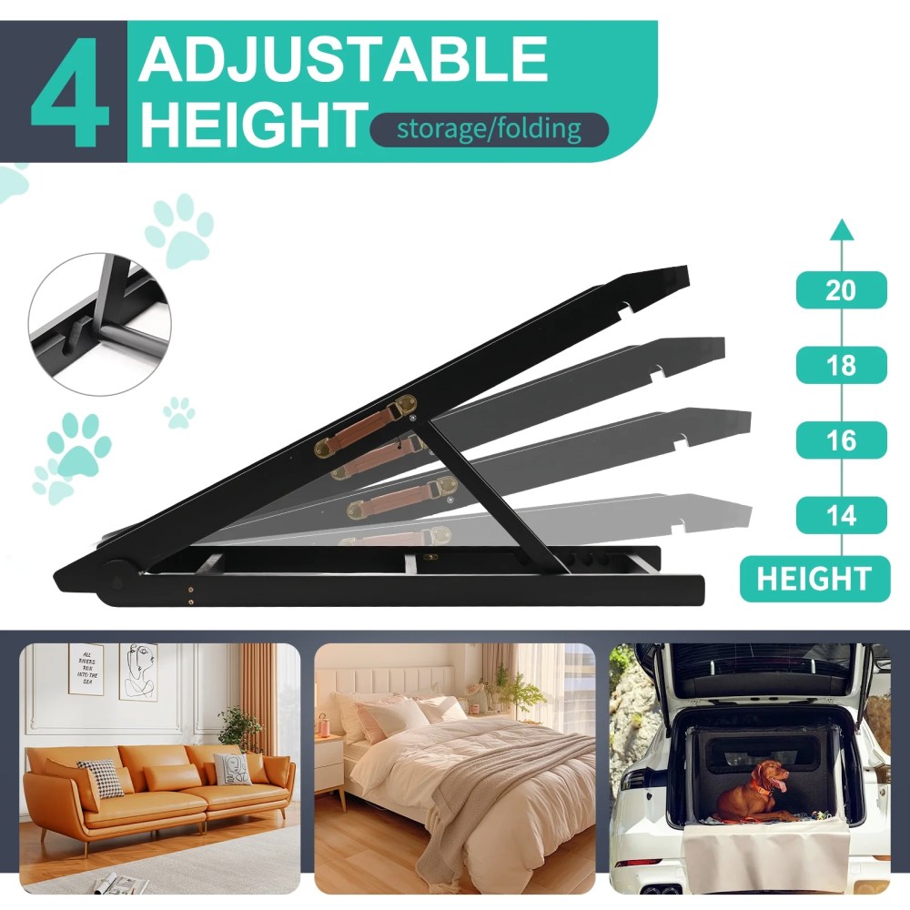 Slsy Dog Ramp with Upgrade Rubber Mat, 4 Level Adjustable 41.3" Folding Pet Ramp for Bed, Couch, SUV, for Small & Large Old Dogs & Cats, Supports up to 150 lbs - Image 9