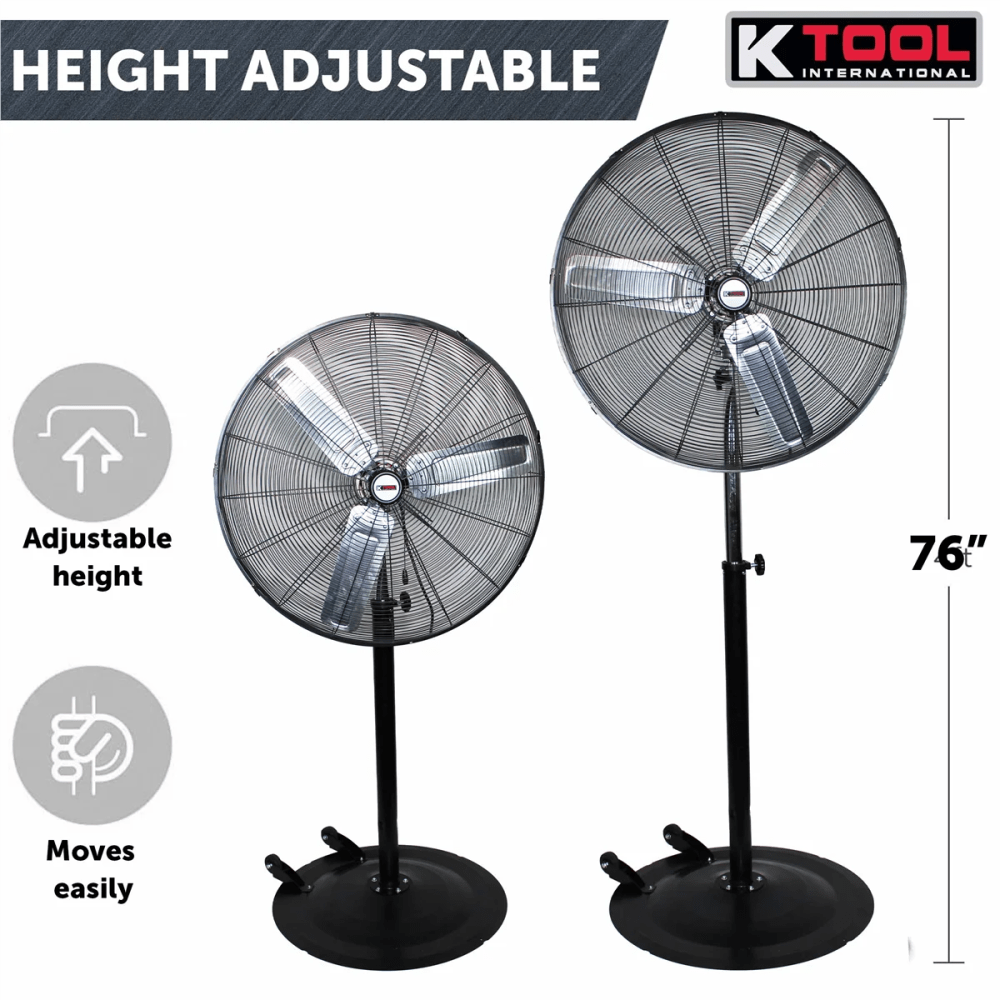 K Tool Int'l 77734 30" Industrial Oscillating Pedestal Fan, 1/2 HP, 3-Speed - Image 8