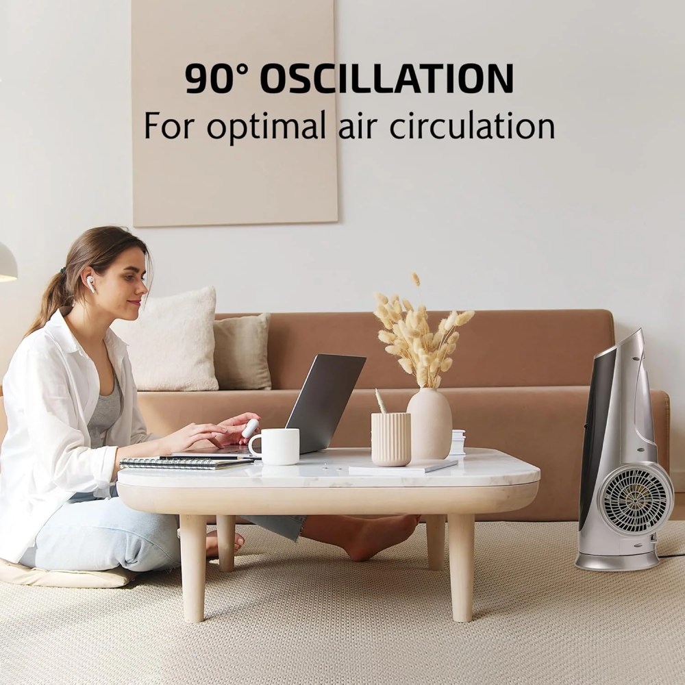 OVENTE Oscillating Tower Fan with Remote Control, 3-Speed LCD Panel & 8H Timer, 30.5" Quiet & Bladeless Indoor Standing Floor Fan, Blows Cold Air for Home, Bedroom, Living Room or Office, Silver - Image 3
