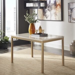 Weston Home Declan 48" Rectangle Faux Marble Dining Table,Gold/White