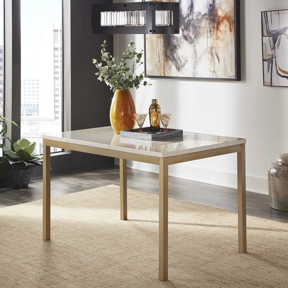 Weston Home Declan 48" Rectangle Faux Marble Dining Table,Gold/White