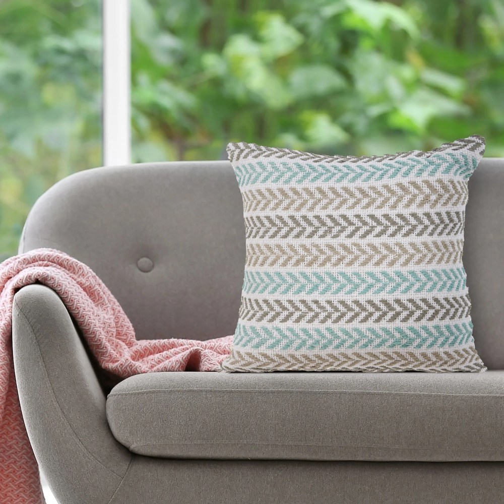 Laddha Home Designs Handwoven Chevron Striped Cotton Throw Pillow Cover - 18" - Gray and Blue - Set - Image 9