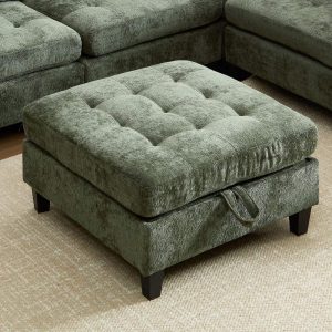Advwin Square Storage Ottoman Module for Modular Sectional Sofa,Modern Chenille Comfy Footrest,Green