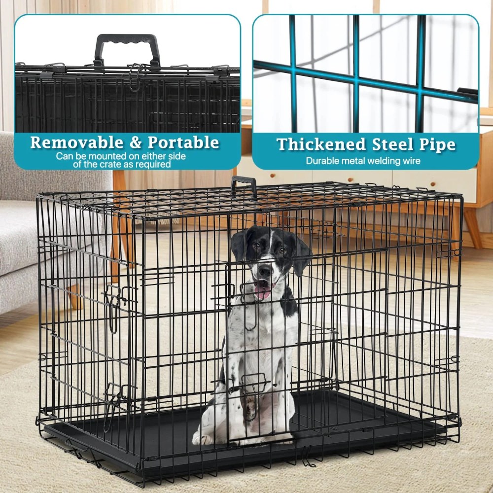 Dkelincs 42 inch Heavy Duty Dog Cage Foldable Dog Crate w/2 Doors&Divider XL Dog Kennel w/Handle for Medium Puppy - Image 4