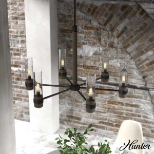 Hunter - River Mill 6-light Rustic Iron,  Large Chandelier,  Dimmable,  Rustic Style,  Candle Shaped,  for Bedrooms,  Dining,  Living Rooms - 19476