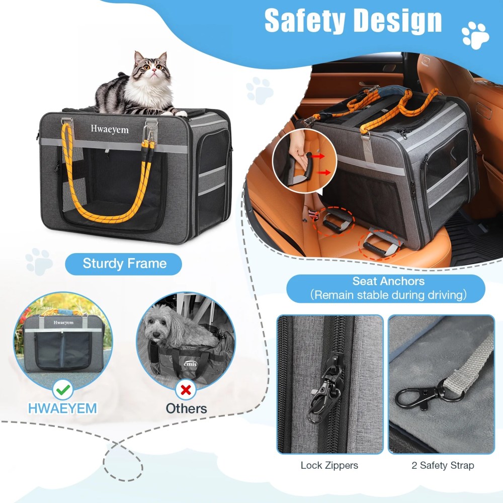 Extra Large Pet Cat Carrier with Wheels, Pet Carrier for 2 Cats or Medium Dog, 24" X 15" X 17" Portable Dog Cat Crate for Large Cat, Support up to 40 Lbs, Grey - Image 2