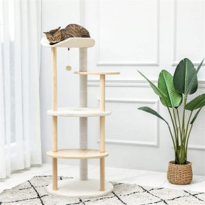 Pefilos Cat Tree Tower for Large Cats Cat Tree for Indoor Cats,  Kitty Climbing Cat Scratching for Furniture with Scratching Post,  Dangling Ball for Indoor Cats Upgraded,  Beige