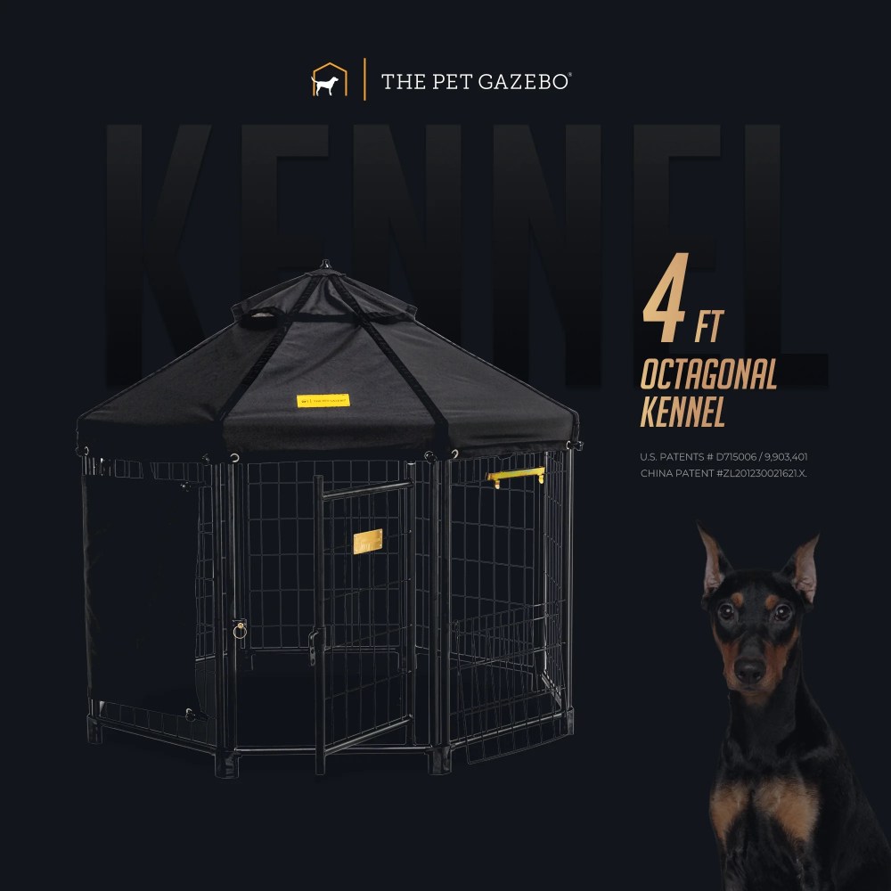 PET GAZEBO INDOOR AND OUTDOOR OCTAGONAL DOG KENNEL WITH POLYESTER COVER AND SIDE SUNSHADE, 4FT - Image 6