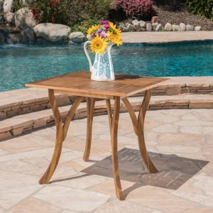Kamala 31.5" Square Outdoor Acacia Wood Table, Teak Finish
