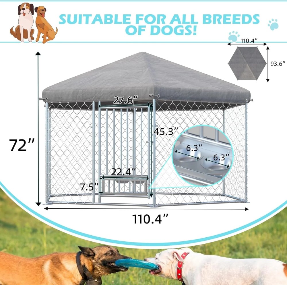 MELLCOM 9'x8'x6" Dog Cage, Dog Kennel Outside, Large Dog Pen, Dog Fence Outdoor for Yard, Sliver - Image 2