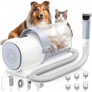 edx Dog Grooming Kit,  2.5L Pet Hair Grooming Vacuum,  5-In-1 Electric Clippers Cleaning Sets For Dog/Cat/Other Animals,  White