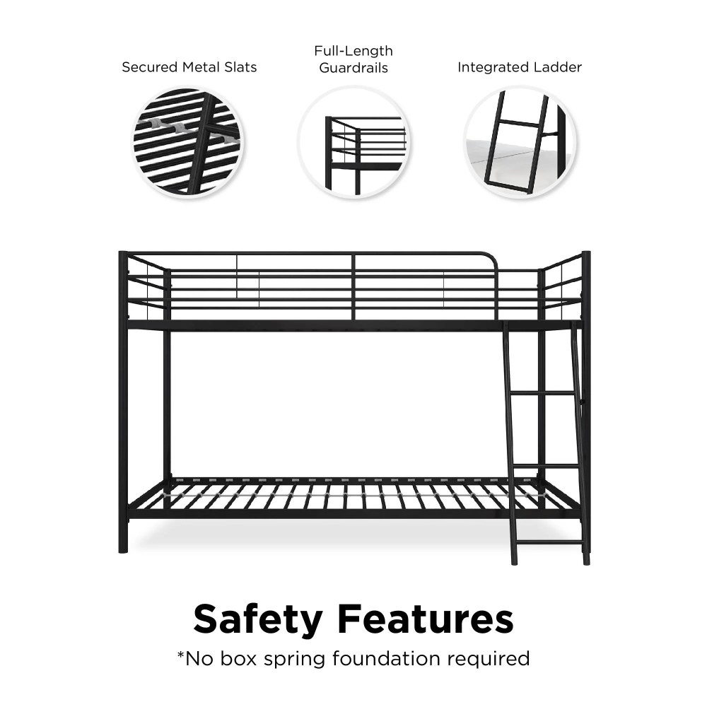 Mainstays Small Spaces Twin-over-Twin Low Profile Junior Bunk Bed, Black - Image 14
