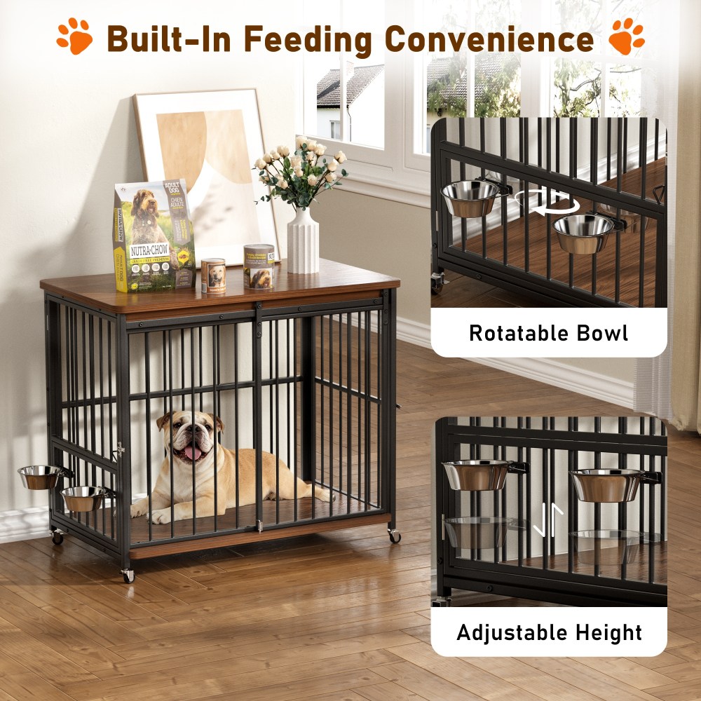 Cofiyard Dog Crate Furniture, 41" Wooden Dog Kennel Indoor with Sliding Front Door, Multi-Side Openings & Feeding Window Pet Cage House, Brown End Table, M - Image 2