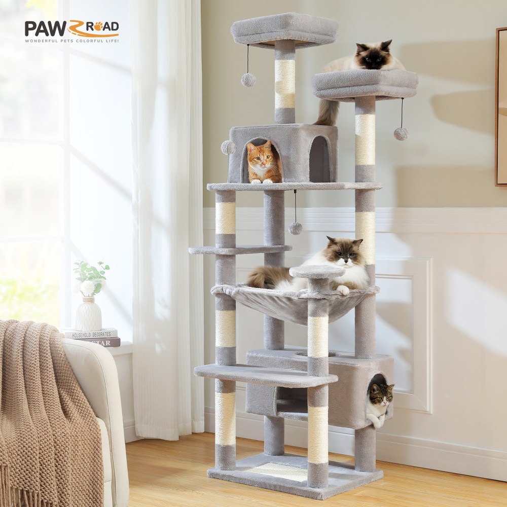 PAWZ Road 73" Cat Tree for Large Cats, Multi Level Play Tower Condo 7 Sisal Scratching Posts, Gray - Image 4