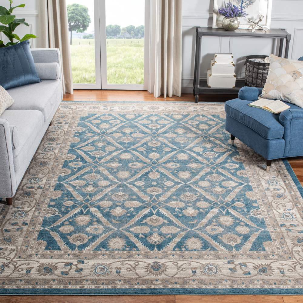 SAFAVIEH Sofia Jerrod Floral Bordered Area Rug, Blue/Beige, 11" x 15" - Image 3