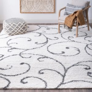 Bliss Rugs Transitional Floral 5'3" x 7'3" White and Gray Polypropylene Indoor Area Rug, 5'3" x 7'3"
