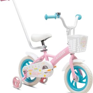 ACEGER 12 Inch Kids Bike with Basket and Push Handle, No Brake, Toddler Bicycle for Boys and Girls Ages 2" 5, Pink