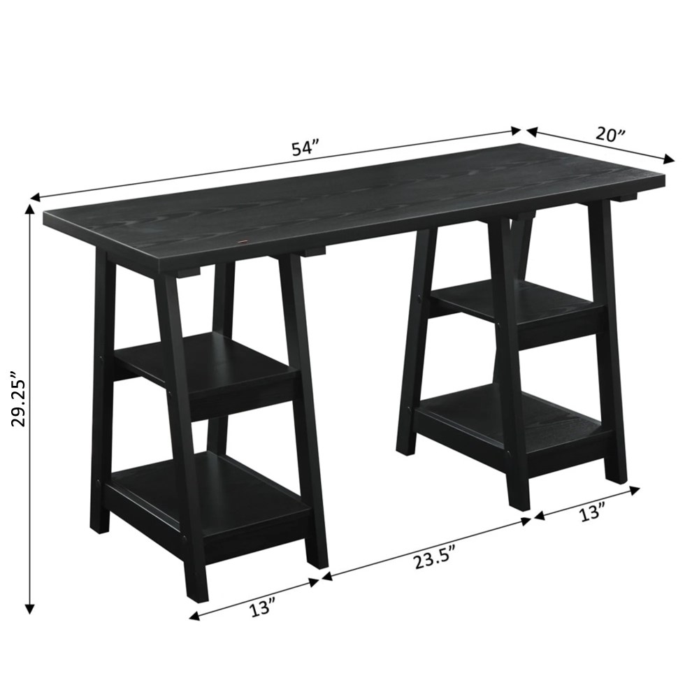 Convenience Concepts Designs2Go Double Trestle Desk in Black Wood Finish - Image 3
