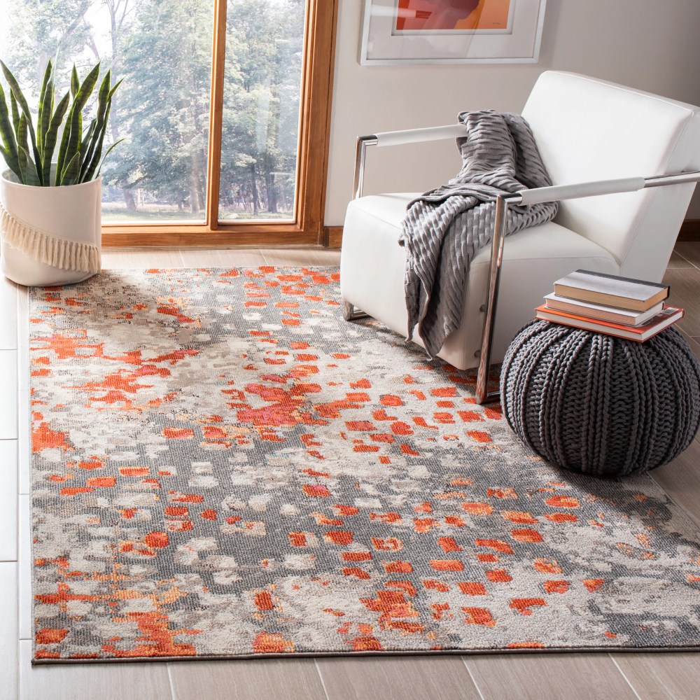 SAFAVIEH Madison Candelario Abstract Polka Dots Area Rug, Grey/Orange, 6" x 9" - Image 3