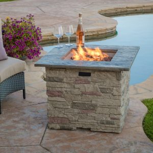 Awalua 32" Square MGO Fire Pit with Grey Top - 40, 000 BTU,  Natural Stone