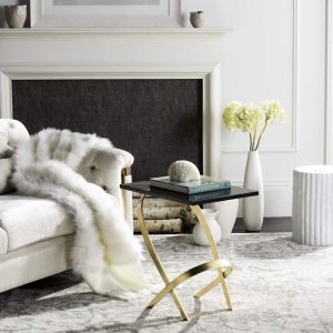 SAFAVIEH Dovie Gold Leaf Glass Top Side Table, Gold/Black