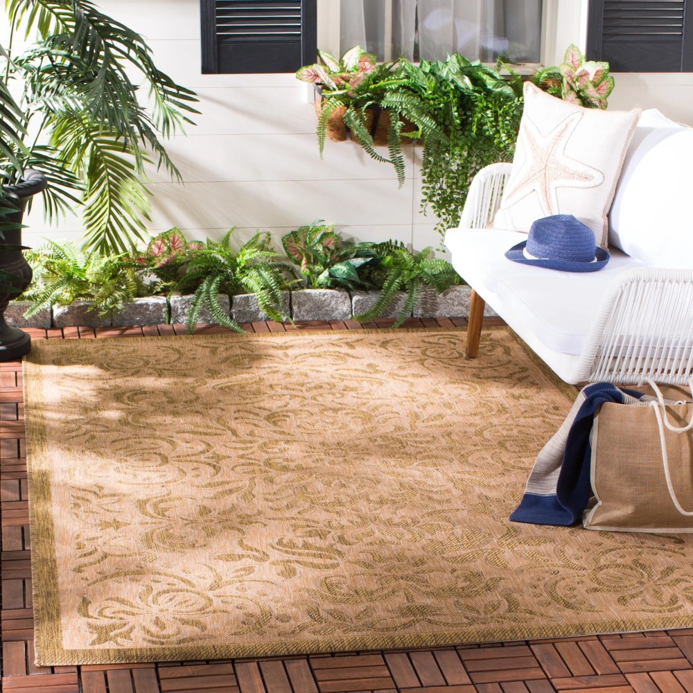 SAFAVIEH Courtyard Annie Floral Indoor/Outdoor Area Rug, Natural/Gold, 5'3" x 7'7" - Image 3