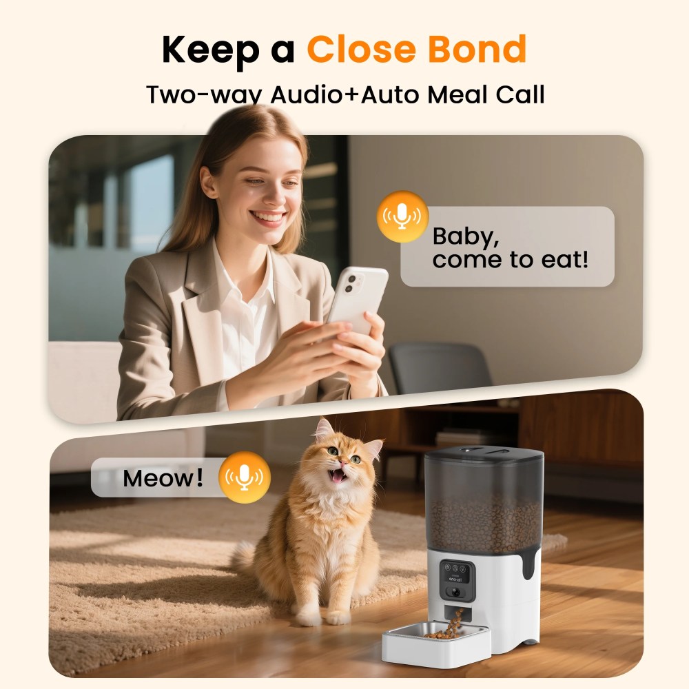 Oneisall WF-63 5GHz & 2.4GHz Automatic Cat Food Dispenser, 6L/25 Cups Automatic Cat Feeder with Camera, White - Image 10