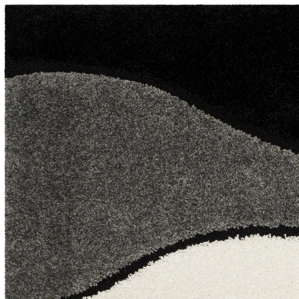 SAFAVIEH Florida Tyler Geometric Waves Shag Area Rug, Grey/Black, 5'3" x 7'6" - Image 2